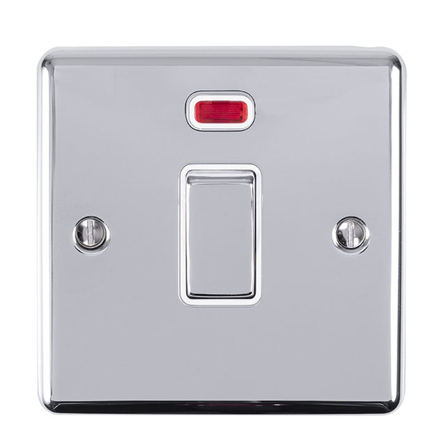 This is an image showing Eurolite Enhance Decorative 20Amp Switch with Neon Indicator - Polished Chrome (With White Trim) en20aswnpcw available to order from trade door handles, quick delivery and discounted prices.