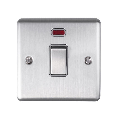 This is an image showing Eurolite Enhance Decorative 20Amp Switch with Neon Indicator - Satin Stainless Steel (With Grey Trim) en20aswnssg available to order from trade door handles, quick delivery and discounted prices.