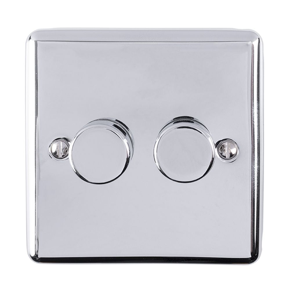 This is an image showing Eurolite Enhance Decorative 2 Gang Dimmer - Polished Chrome en2dledpc available to order from trade door handles, quick delivery and discounted prices.