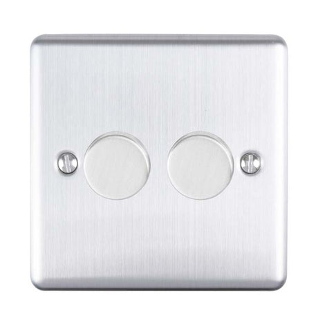 This is an image showing Eurolite Enhance Decorative 2 Gang Dimmer - Satin Stainless Steel en2dledss available to order from trade door handles, quick delivery and discounted prices.