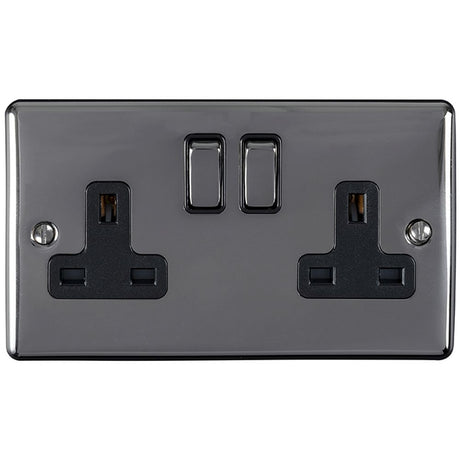 This is an image showing Eurolite Enhance Decorative 2 Gang Socket - Black Nickel (With Black Trim) en2sobnb available to order from trade door handles, quick delivery and discounted prices.