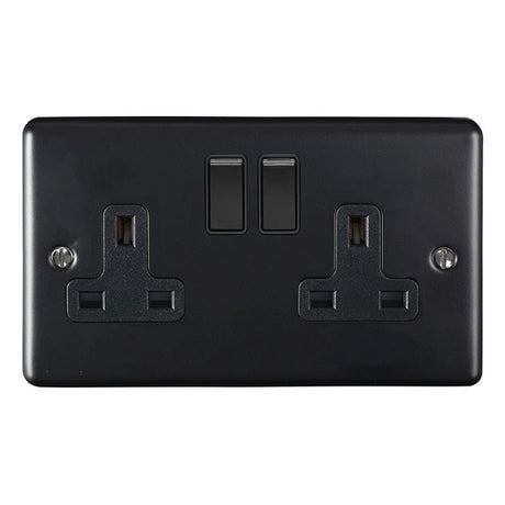 This is an image showing Eurolite Enhance Decorative 2 Gang Socket - Matt Black (With Black Trim) en2sombb available to order from trade door handles, quick delivery and discounted prices.