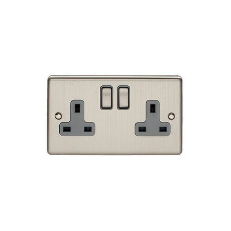 This is an image showing Eurolite Enhance Decorative 2 Gang Socket - Satin Stainless Steel (With Grey Trim) en2sossg available to order from trade door handles, quick delivery and discounted prices.