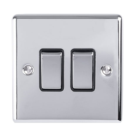 This is an image showing Eurolite Enhance Decorative 2 Gang Switch - Polished Chrome (With Black Trim) en2swpcb available to order from trade door handles, quick delivery and discounted prices.