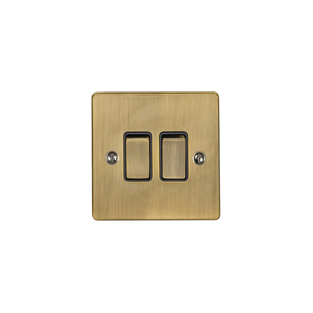 This is an image showing Eurolite Enhance Decorative 2 Gang Switch - Antique Brass (With Black Trim) en2swabb available to order from trade door handles, quick delivery and discounted prices.