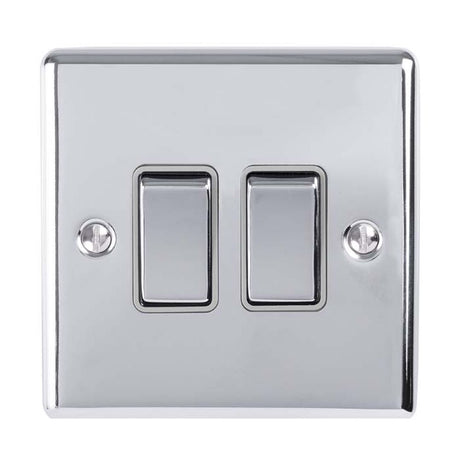 This is an image showing Eurolite Enhance Decorative 2 Gang Switch - Polished Chrome (With Grey Trim) en2swpcg available to order from trade door handles, quick delivery and discounted prices.