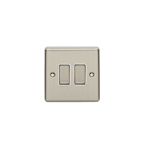 This is an image showing Eurolite Enhance Decorative 2 Gang Switch - Satin Stainless Steel (With White Trim) en2swssw available to order from trade door handles, quick delivery and discounted prices.