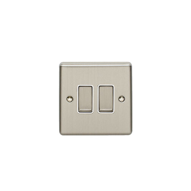 This is an image showing Eurolite Enhance Decorative 2 Gang Switch - Satin Stainless Steel (With White Trim) en2swssw available to order from trade door handles, quick delivery and discounted prices.