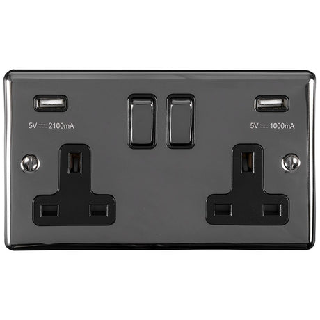 This is an image showing Eurolite Enhance Decorative 2 Gang USB Socket - Black Nickel (With Black Trim) en2usbbnb available to order from trade door handles, quick delivery and discounted prices.