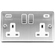 This is an image showing Eurolite Enhance Decorative 2 Gang 13Amp Switched Socket With Usb C Stainless Steel - Satin Stainless (With Rockers Trim) en2usbcssw available to order from trade door handles, quick delivery and discounted prices.