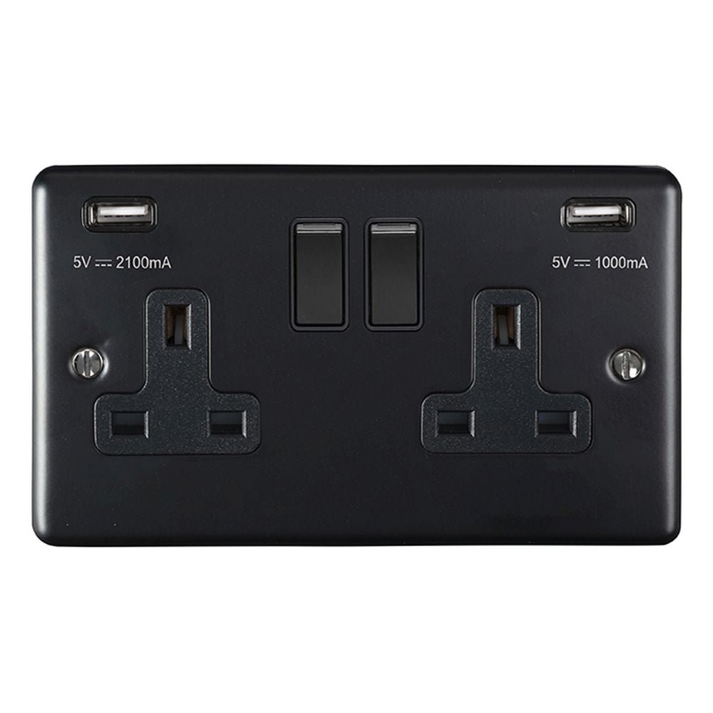 This is an image showing Eurolite Enhance Decorative 2 Gang USB Socket - Matt Black (With Black Trim) en2usbmbb available to order from trade door handles, quick delivery and discounted prices.