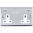 This is an image showing Eurolite Enhance Decorative 2 Gang USB Socket - Polished Chrome (With White Trim) en2usbpcw available to order from trade door handles, quick delivery and discounted prices.