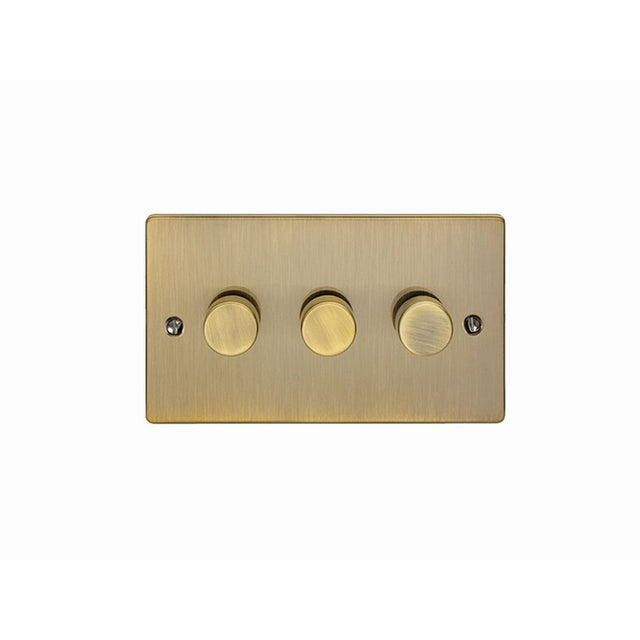 This is an image showing Eurolite Enhance Decorative 3 Gang Dimmer - Antique Brass en3dledabb available to order from trade door handles, quick delivery and discounted prices.