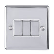 This is an image showing Eurolite Enhance Decorative 3 Gang Switch - Polished Chrome (With White Trim) en3swpcw available to order from trade door handles, quick delivery and discounted prices.