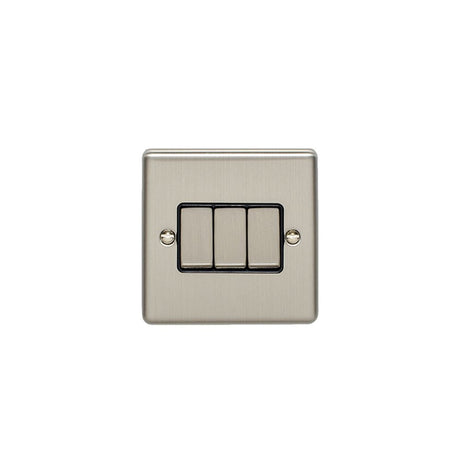 This is an image showing Eurolite Enhance Decorative 3 Gang Switch - Satin Stainless Steel (With Black Trim) en3swssb available to order from trade door handles, quick delivery and discounted prices.