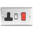 This is an image showing Eurolite Enhance Decorative 45Amp Switch with a socket - Satin Stainless Steel (With Black Trim) en45aswasssb available to order from trade door handles, quick delivery and discounted prices.