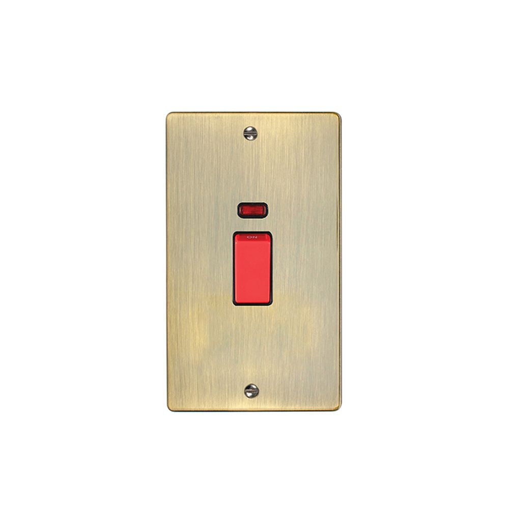 This is an image showing Eurolite Enhance Decorative 45Amp Switch with Neon Indicator - Antique Brass (With Black Trim) en45aswnabb available to order from trade door handles, quick delivery and discounted prices.