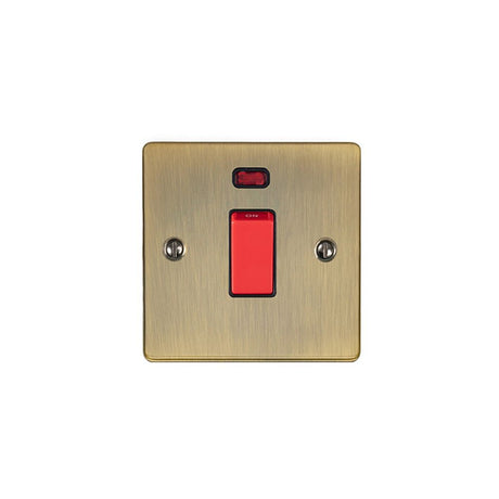 This is an image showing Eurolite Enhance Decorative 45Amp Switch with Neon Indicator - Antique Brass (With Black Trim) en45aswnsabb available to order from trade door handles, quick delivery and discounted prices.