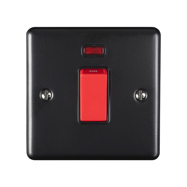 This is an image showing Eurolite Enhance Decorative 45Amp Switch with Neon Indicator - Matt Black (With Black Trim) en45aswnsmbb available to order from trade door handles, quick delivery and discounted prices.