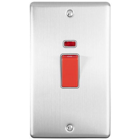 This is an image showing Eurolite Enhance Decorative 45Amp Switch with Neon Indicator - Satin Stainless Steel (With Grey Trim) en45aswnssg available to order from trade door handles, quick delivery and discounted prices.