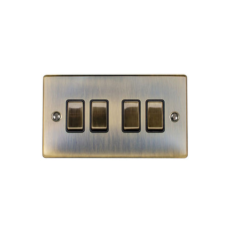 This is an image showing Eurolite Enhance Decorative 4 Gang Switch - Antique Brass (With Black Trim) en4swabb available to order from trade door handles, quick delivery and discounted prices.