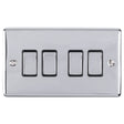 This is an image showing Eurolite Enhance Decorative 4 Gang Switch - Polished Chrome (With Black Trim) en4swpcb available to order from trade door handles, quick delivery and discounted prices.