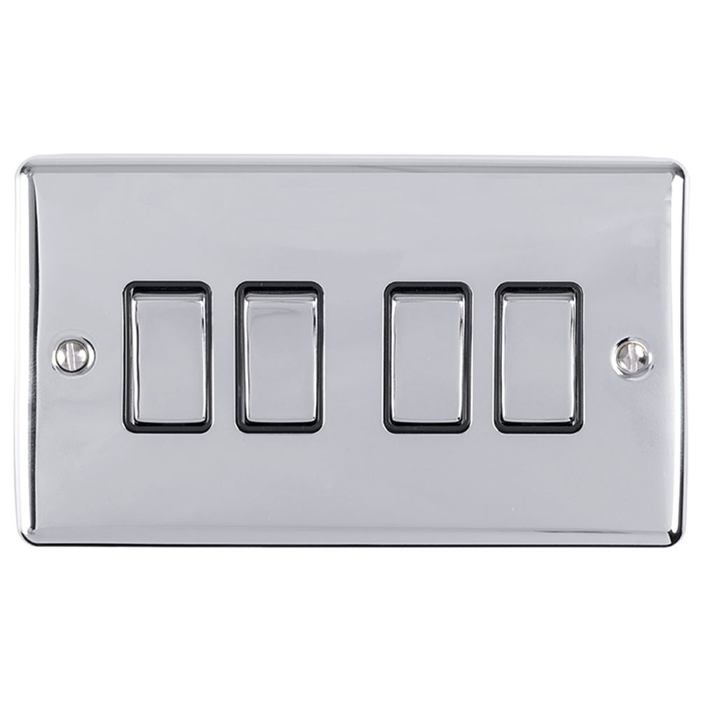 This is an image showing Eurolite Enhance Decorative 4 Gang Switch - Polished Chrome (With Black Trim) en4swpcb available to order from trade door handles, quick delivery and discounted prices.