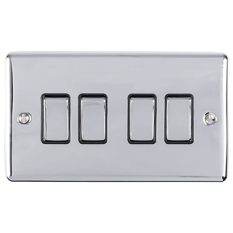 This is an image showing Eurolite Enhance Decorative 4 Gang Switch - Polished Chrome (With Black Trim) en4swpcb available to order from trade door handles, quick delivery and discounted prices.