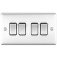 This is an image showing Eurolite Enhance Decorative 4 Gang Switch - Satin Stainless Steel (With Black Trim) en4swssb available to order from trade door handles, quick delivery and discounted prices.