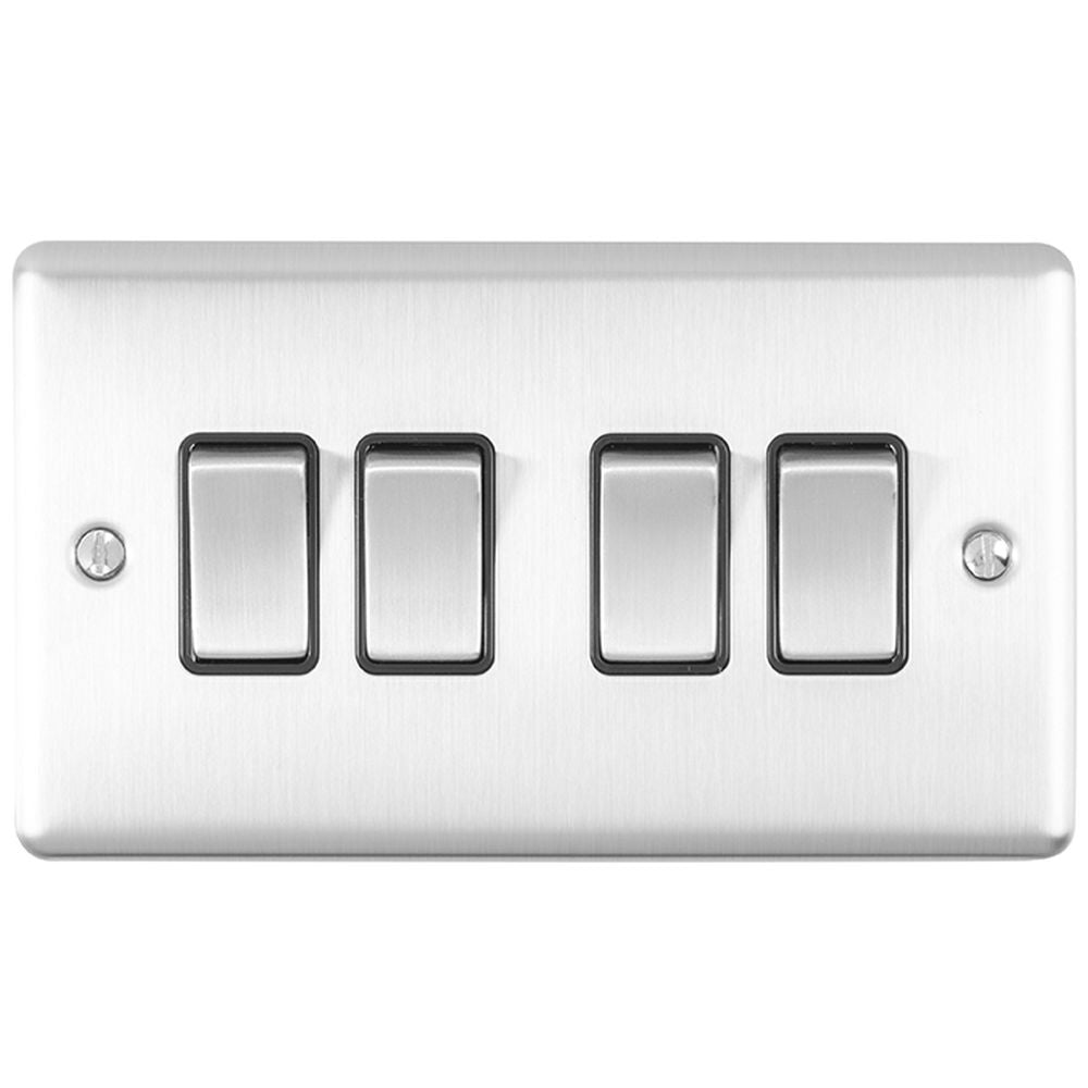 This is an image showing Eurolite Enhance Decorative 4 Gang Switch - Satin Stainless Steel (With Black Trim) en4swssb available to order from trade door handles, quick delivery and discounted prices.