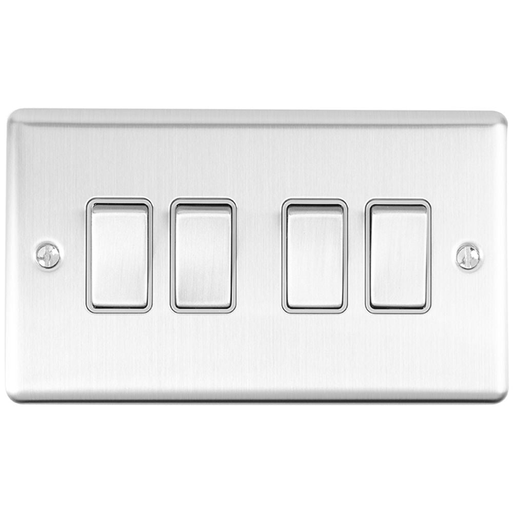 This is an image showing Eurolite Enhance Decorative 4 Gang Switch - Satin Stainless Steel (With Grey Trim) en4swssg available to order from trade door handles, quick delivery and discounted prices.