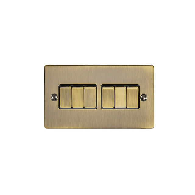 This is an image showing Eurolite Enhance Decorative 6 Gang Switch - Antique Brass (With Black Trim) en6swabb available to order from trade door handles, quick delivery and discounted prices.