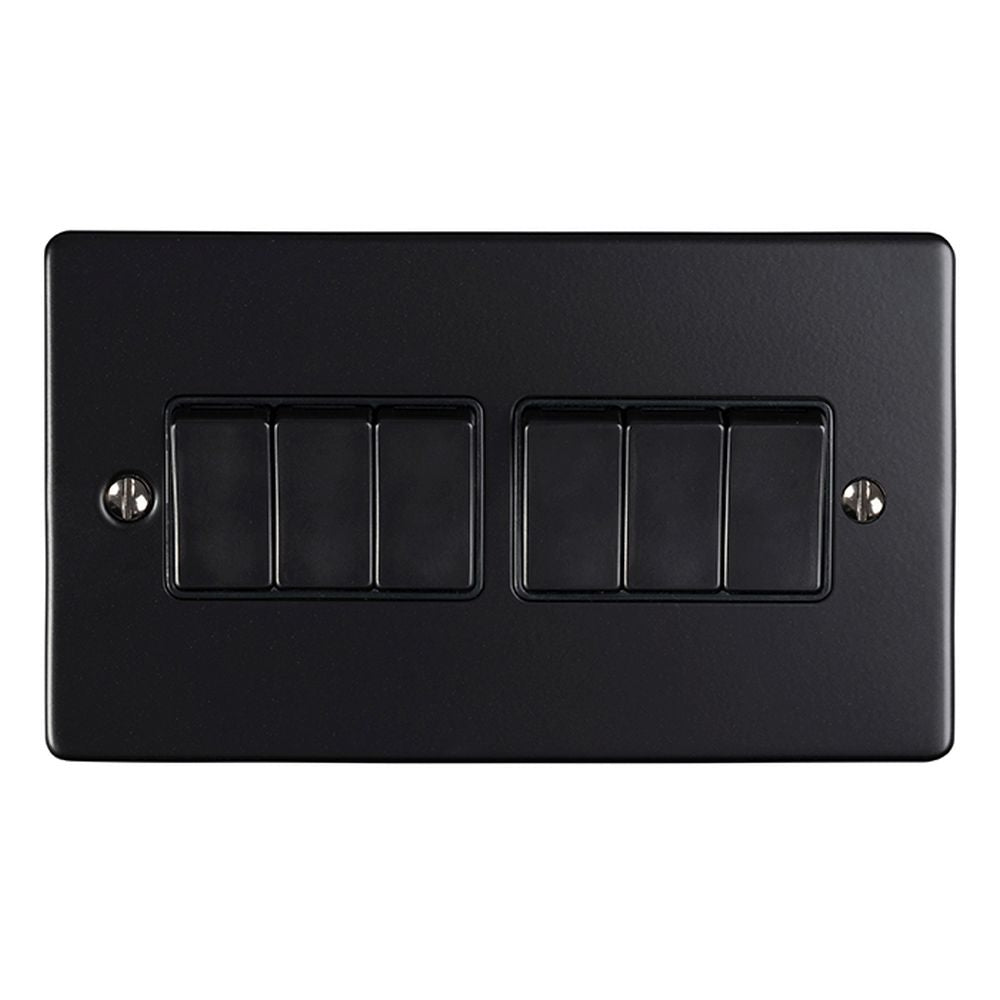 This is an image showing Eurolite Enhance Decorative 6 Gang Switch - Matt Black (With Black Trim) en6swmbb available to order from trade door handles, quick delivery and discounted prices.