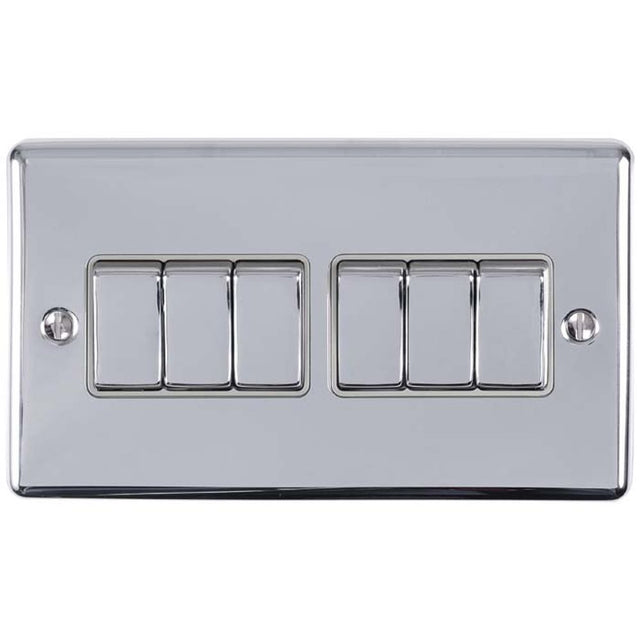 This is an image showing Eurolite Enhance Decorative 6 Gang Switch - Polished Chrome (With Grey Trim) en6swpcg available to order from trade door handles, quick delivery and discounted prices.