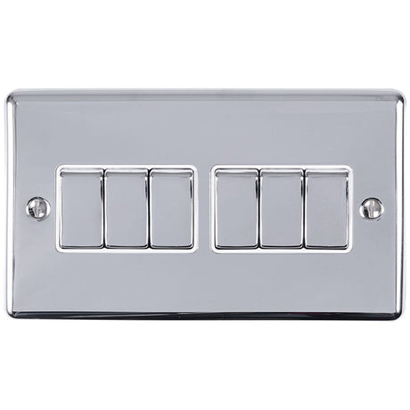 This is an image showing Eurolite Enhance Decorative 6 Gang Switch - Polished Chrome (With White Trim) en6swpcw available to order from trade door handles, quick delivery and discounted prices.