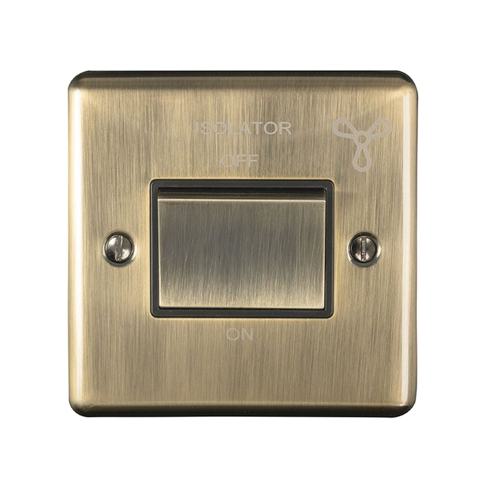 This is an image showing Eurolite Enhance Decorative Fan Switch - Antique Brass (With Black Trim) enfswabb available to order from trade door handles, quick delivery and discounted prices.