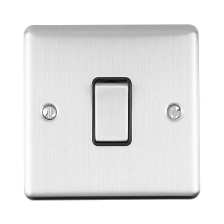 This is an image showing Eurolite Enhance Decorative Intermediate Switch - Satin Stainless Steel (With Black Trim) enintssb available to order from trade door handles, quick delivery and discounted prices.