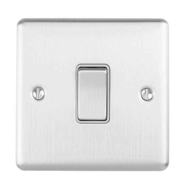 This is an image showing Eurolite Enhance Decorative Intermediate Switch - Satin Stainless Steel (With Grey Trim) enintssg available to order from trade door handles, quick delivery and discounted prices.