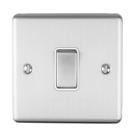 This is an image showing Eurolite Enhance Decorative Intermediate Switch - Satin Stainless Steel (With White Trim) enintssw available to order from trade door handles, quick delivery and discounted prices.