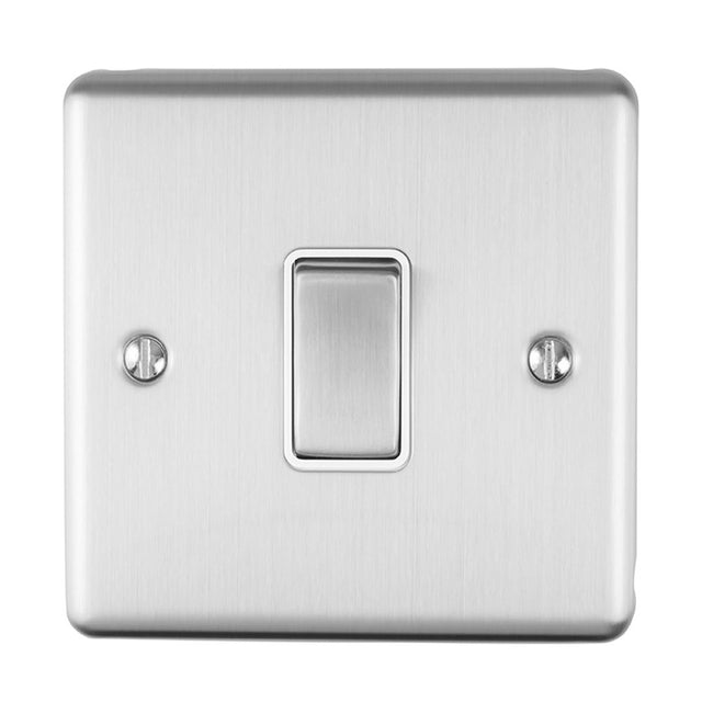 This is an image showing Eurolite Enhance Decorative Intermediate Switch - Satin Stainless Steel (With White Trim) enintssw available to order from trade door handles, quick delivery and discounted prices.