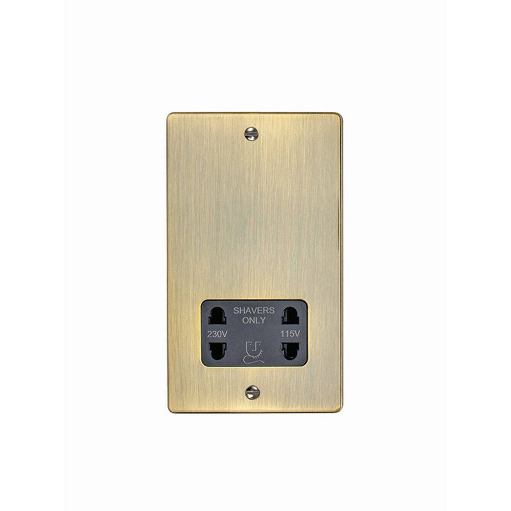 This is an image showing Eurolite Enhance Decorative Shaver Socket - Antique Brass (With Black Trim) enshsabb available to order from trade door handles, quick delivery and discounted prices.