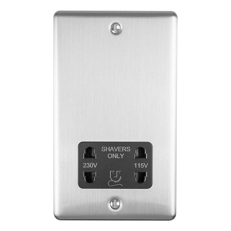 This is an image showing Eurolite Enhance Decorative Shaver Socket - Satin Stainless Steel (With Black Trim) enshsssb available to order from trade door handles, quick delivery and discounted prices.