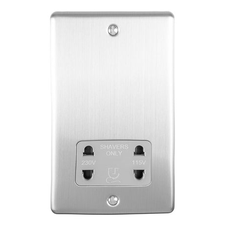 This is an image showing Eurolite Enhance Decorative Shaver Socket - Satin Stainless Steel (With Grey Trim) enshsssg available to order from trade door handles, quick delivery and discounted prices.