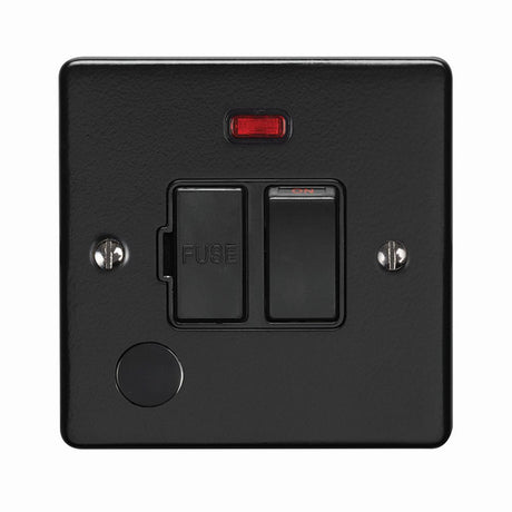 This is an image showing Eurolite Enhance Decorative Switched Fuse Spur With Flex Outlet - Matt Black (With Black Trim) enswffombb available to order from trade door handles, quick delivery and discounted prices.