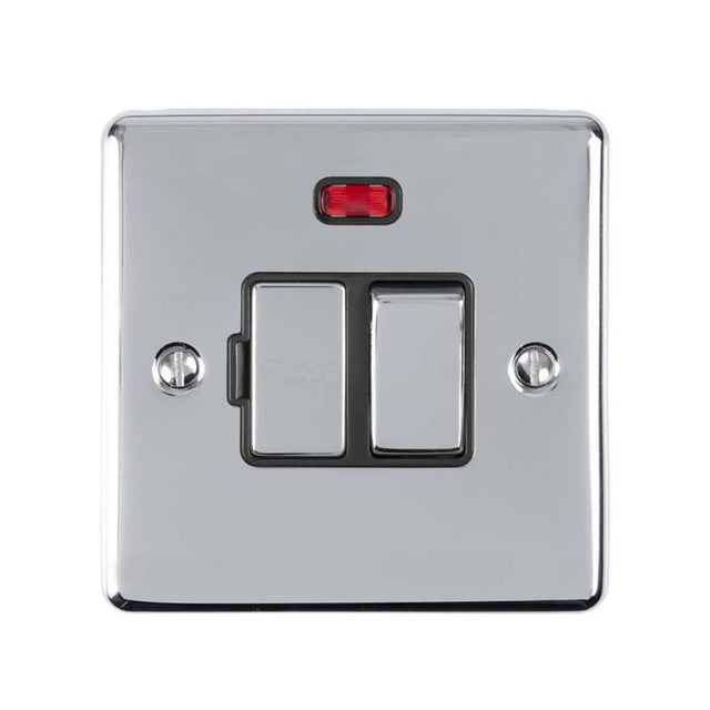 This is an image showing Eurolite Enhance Decorative Switched Fuse Spur With Neon Indicator - Polished Chrome (With Black Trim) enswfnpcb available to order from trade door handles, quick delivery and discounted prices.