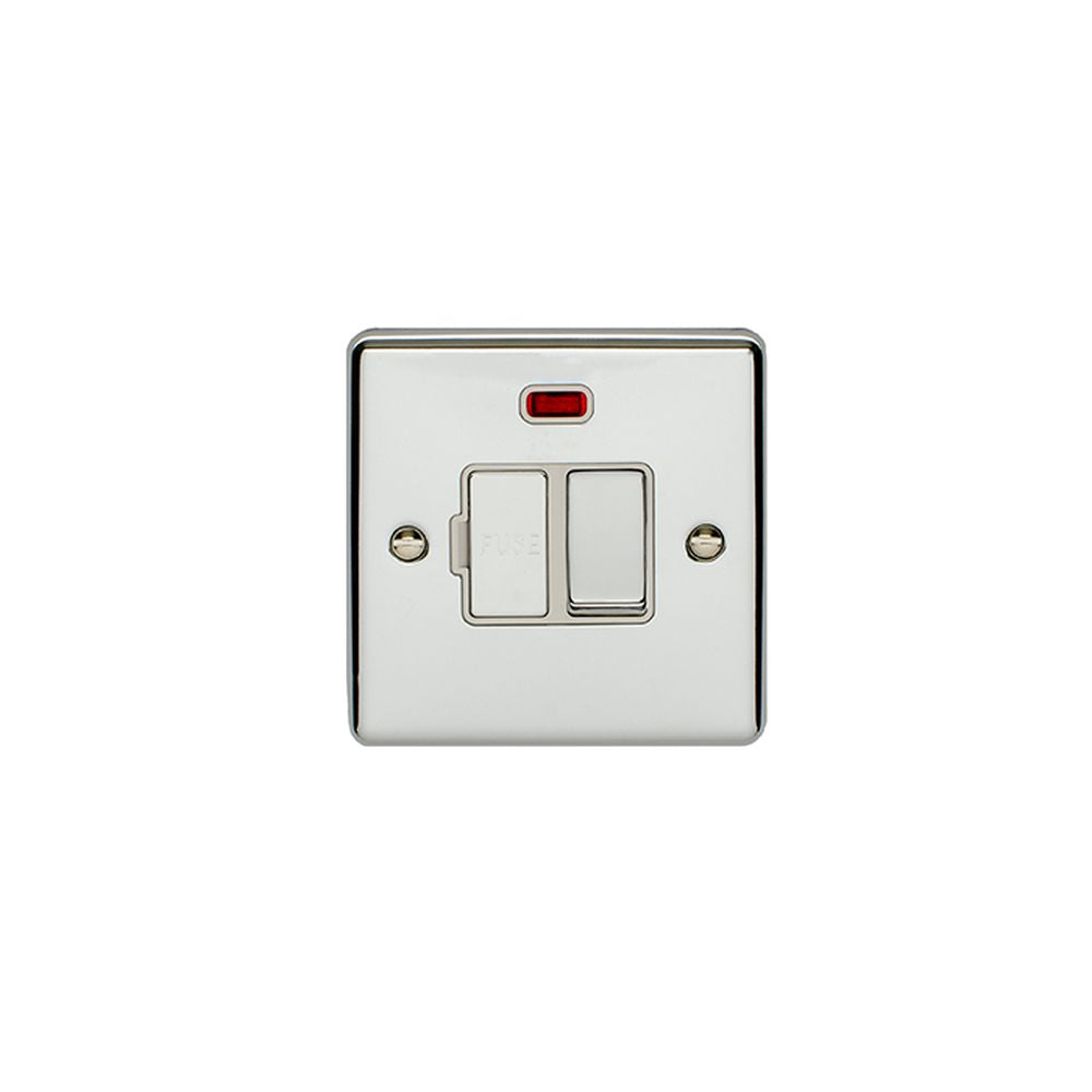 This is an image showing Eurolite Enhance Decorative Switched Fuse Spur With Neon Indicator - Polished Chrome (With White Trim) enswfnpcw available to order from trade door handles, quick delivery and discounted prices.