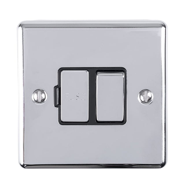 This is an image showing Eurolite Enhance Decorative Switched Fuse Spur - Polished Chrome (With Black Trim) enswfpcb available to order from trade door handles, quick delivery and discounted prices.