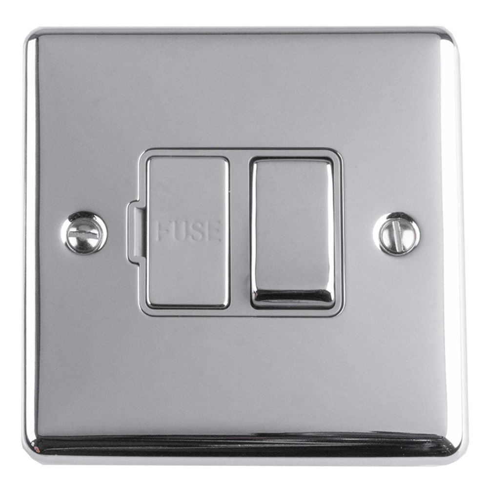 This is an image showing Eurolite Enhance Decorative Switched Fuse Spur - Polished Chrome (With Grey Trim) enswfpcg available to order from trade door handles, quick delivery and discounted prices.