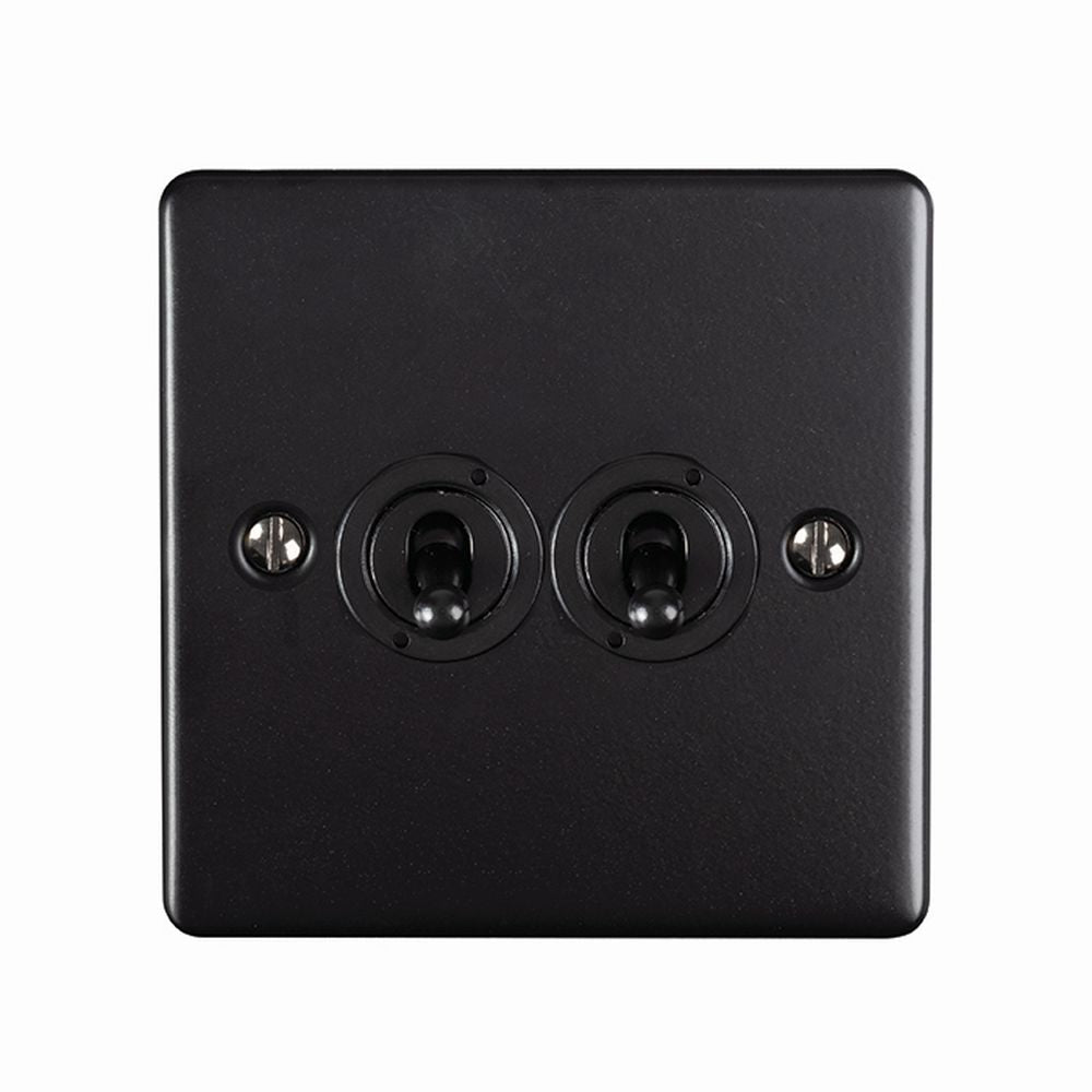 This is an image showing Eurolite Enhance Decorative 2 Gang Toggle Switch - Matt Black (With Black Trim) ent2swmbb available to order from trade door handles, quick delivery and discounted prices.