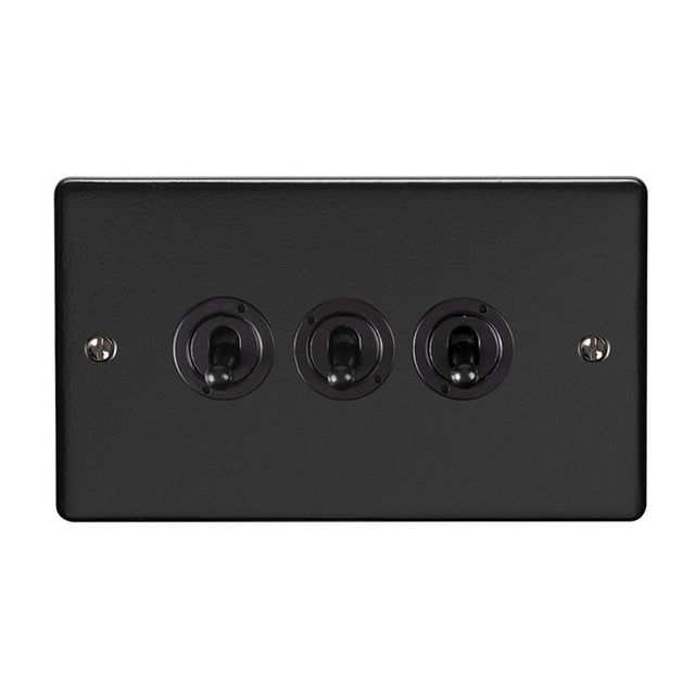 This is an image showing Eurolite Enhance Decorative 3 Gang Toggle Switch - Matt Black (With Black Trim) ent3swmbb available to order from trade door handles, quick delivery and discounted prices.